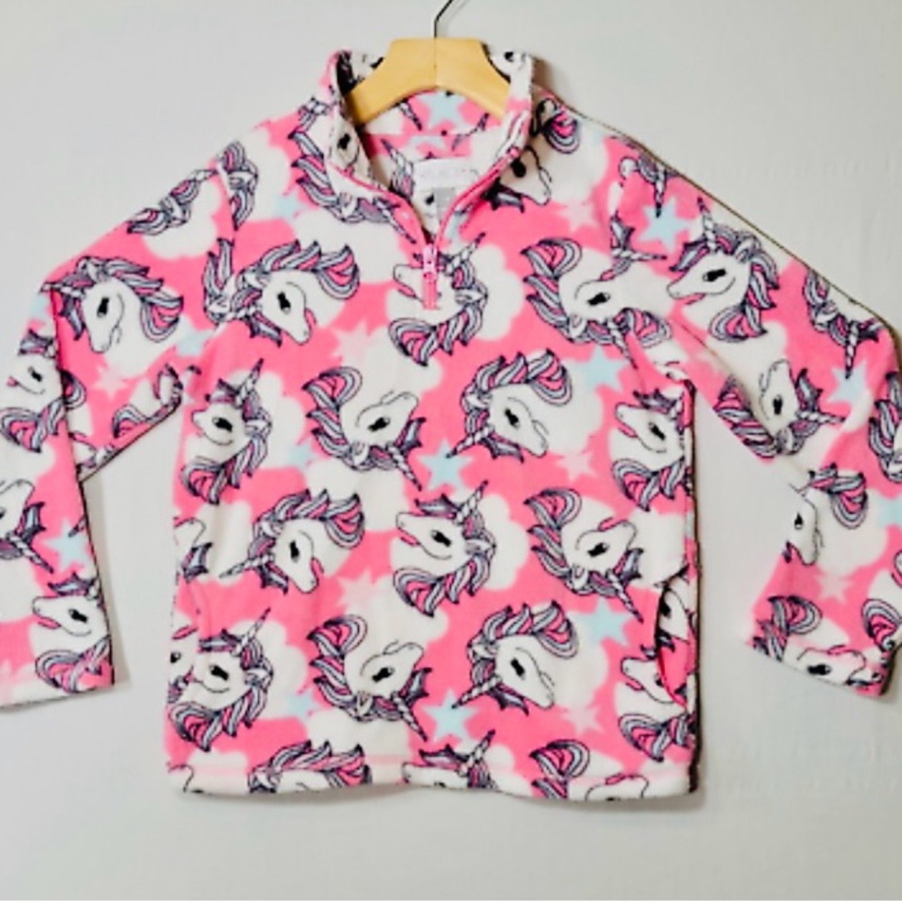 Children’s Place Pink unicorn halfzip fleece coat jacket sweatshirt EUC Girl’s 8